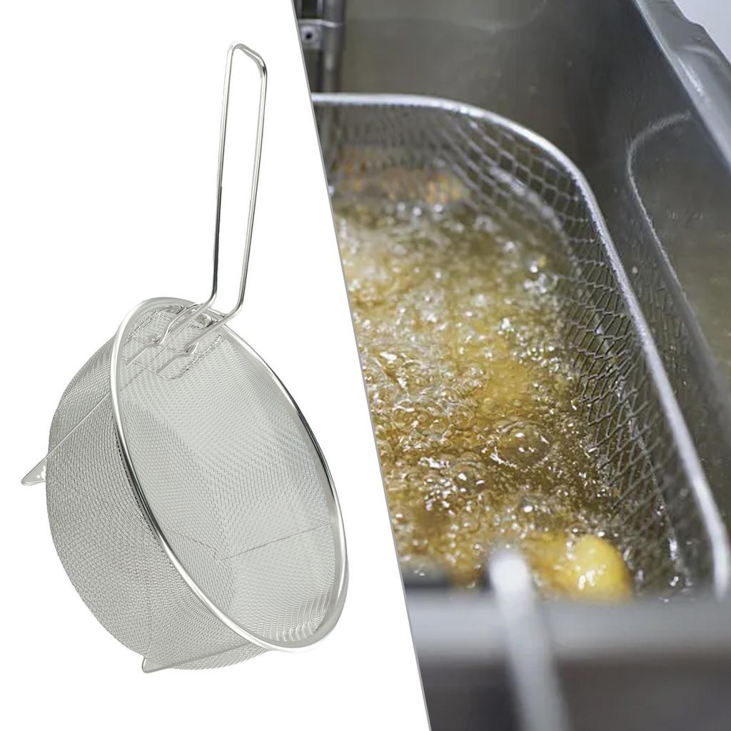 Detachable Handle Stainless Steel Fry Basket with Round Wire Mesh Perfect for Frying Fish Chicken and Other Foods Safely