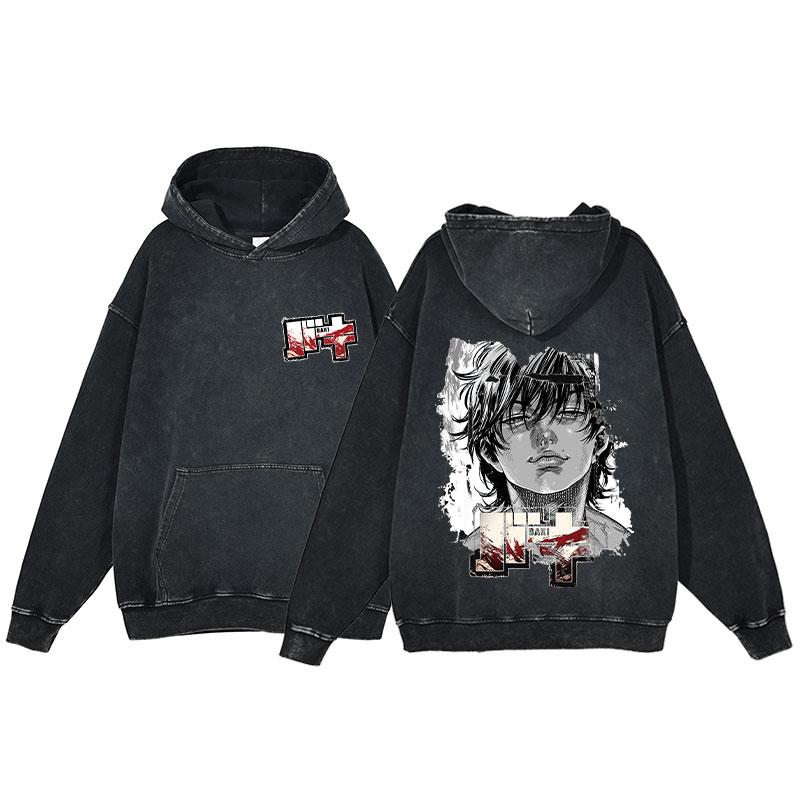 Hot Anime Baki Hanma Graphic Print Men Women Vintage Hoodies Washed Cotton Streetwear Harajuku Unisex Casual Loose Sweatshirt