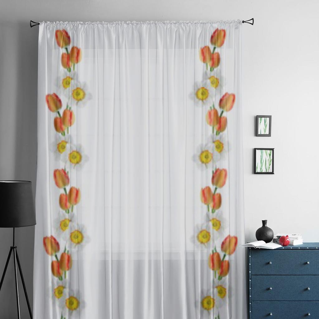Plant Tulip Flowers Daisy Sheer Curtain For Living Room Modern Voile Tulle Window Curtains For Bedroom Kitchen Drapes