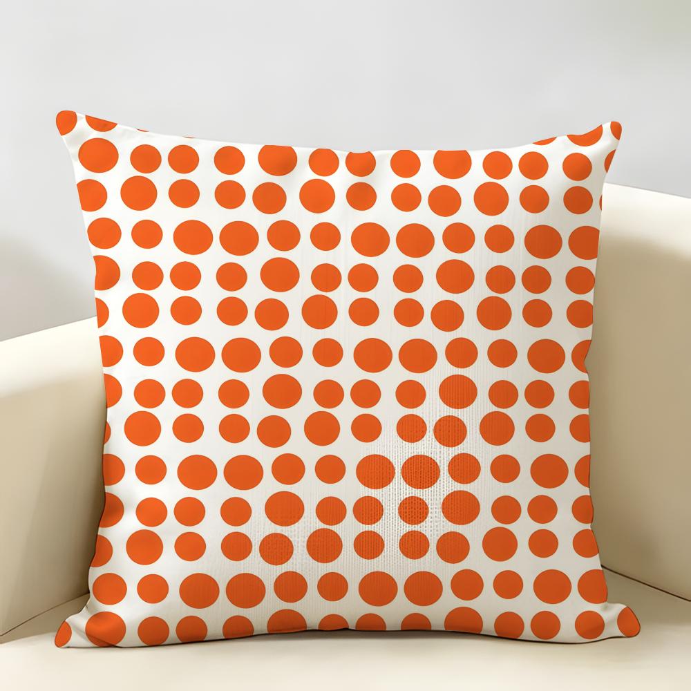 Orange Checkered Polka Dot Geometry Cushion Cover Natural Linen Organic Fabric Printing Breathable Perfect For Home Decor