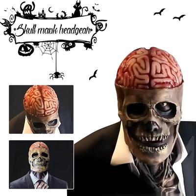 1pc, Halloween Mask, 3D Skull Mask, Scary Full Head Skull, Realistic Latex Skeleton Props, Halloween Role Play Party Costume