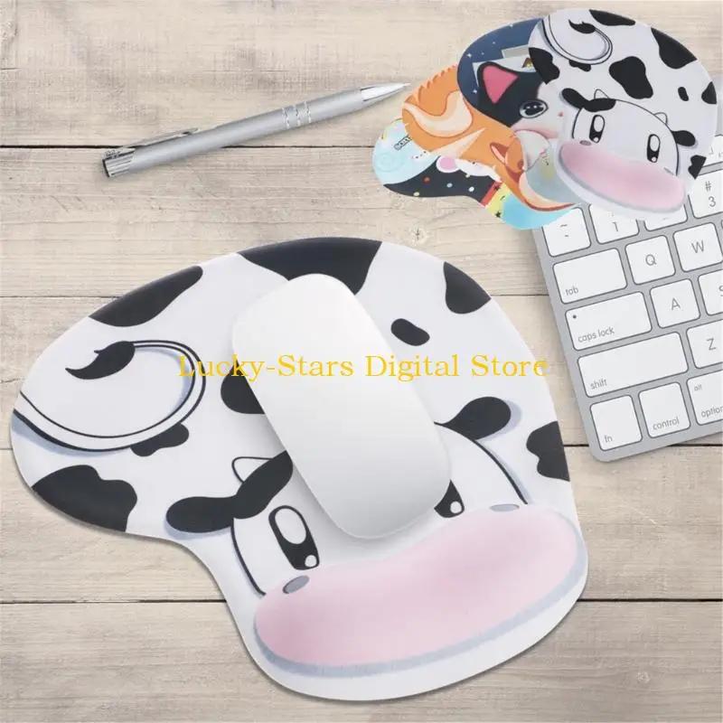 T3EE Cartoon Cow Mouse Pad With Integrated Wrist Cushion Firm Rubber Grip Wrist Support Mousepad For Desktop Stability