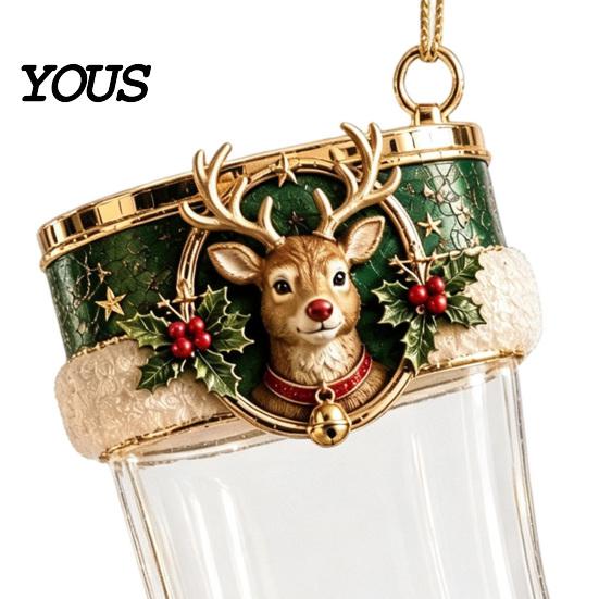Decorative Stocking for Christmas Tree Fillable Acrylic Ornament, Transparent Candy Filled Plush Glitter Ornaments Hanging Decor, Santa Snowman