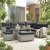 5-Piece Rattan Patio Furniture Set with Corner Sofa, Footstools, Glass Coffee Table, Cushions, Mixed Grey