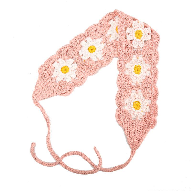 Multicolor Knit Handkerchief Crochet Sweet Bohemian Style Headpiece Floral Woven Headband Women