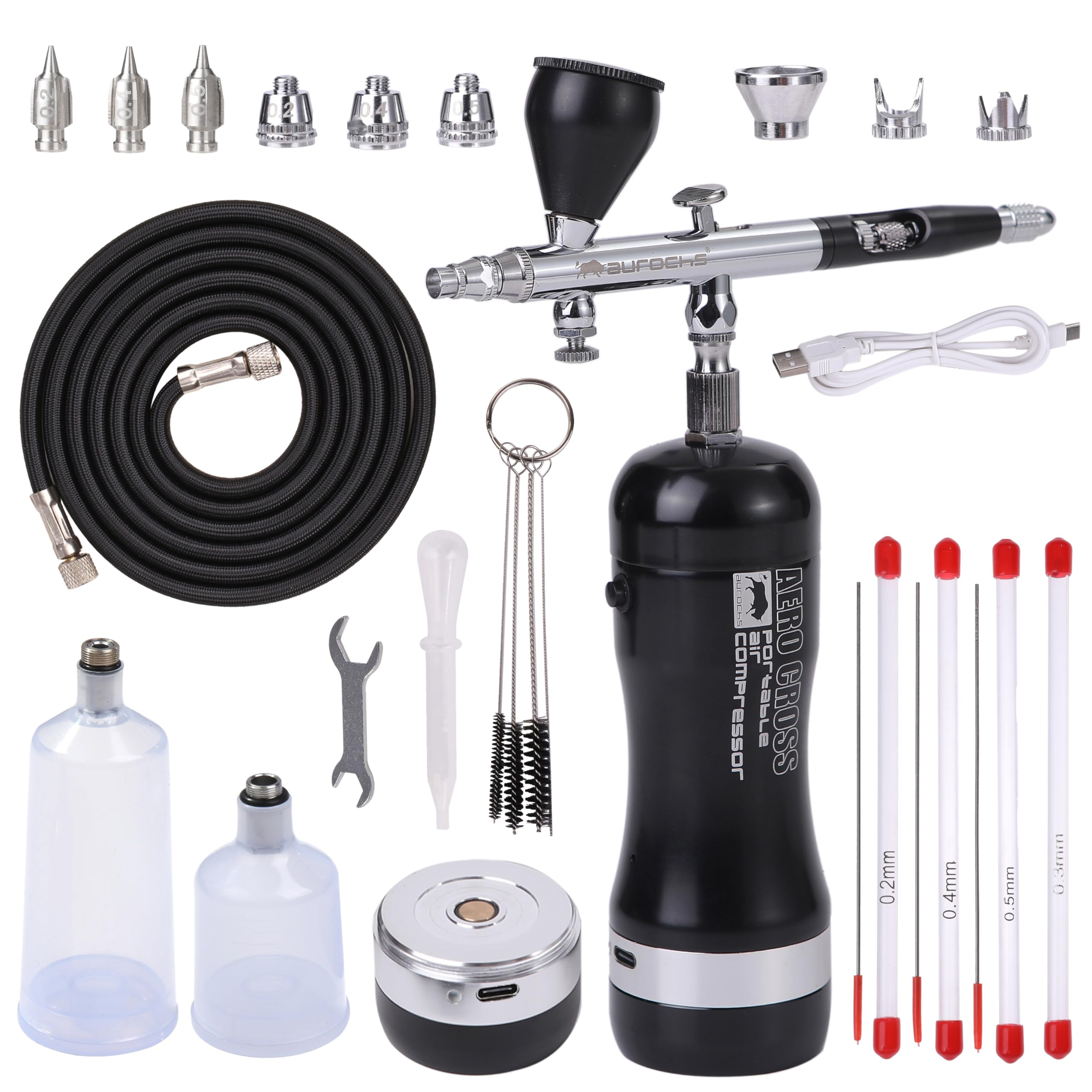 

Rechargeable Airbrush AERO CROSS Portable Ver.4.0 Dual-Action Handpiece Compressor Kit Night Black for Plastic Model Painting Art