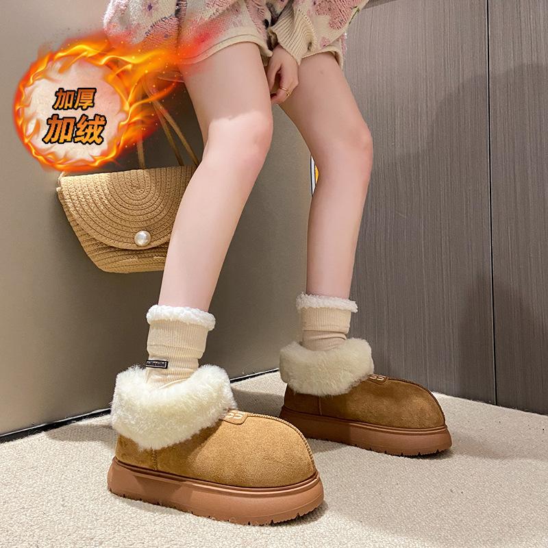 New autumn and winter velvet thickened big-head fluffy shoes soft sole thick sole fur integrated warm snow boots women's shoes
