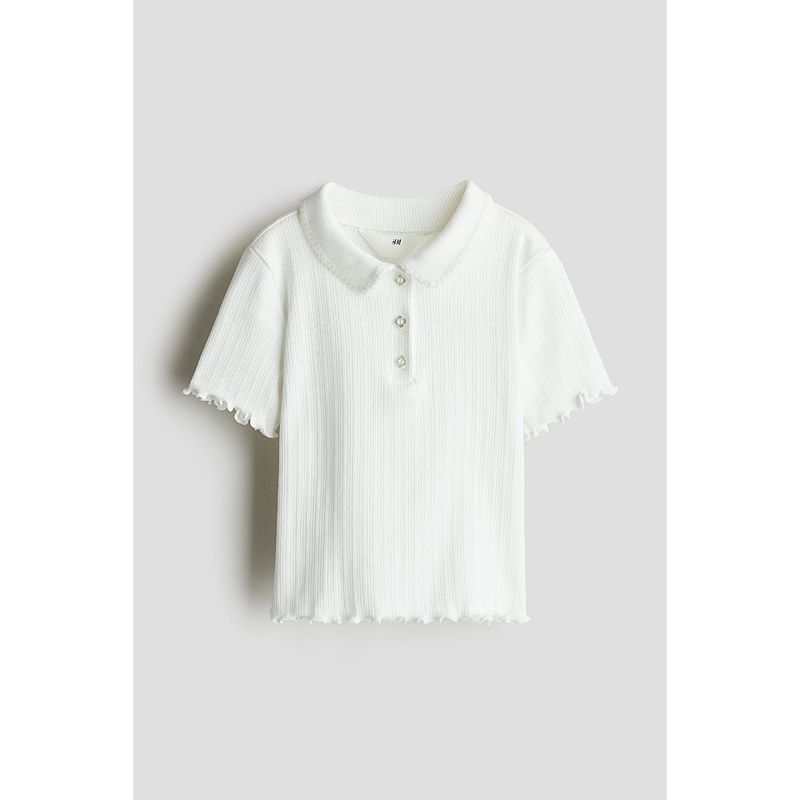 

HM Children s Clothing Boys T-shirt 2025 Autumn New Arrival Rib Mesh Style for Sports Lapel Short Sleeve Cotton Tops 1282336 White 110/56