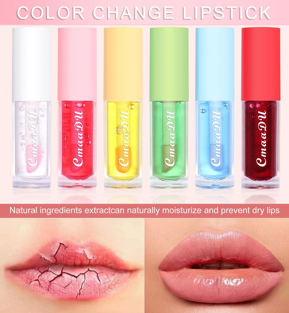 CmaaDu 6 Color Fruit Flavor, Color Change Lip Glaze, Not Hanging Cups