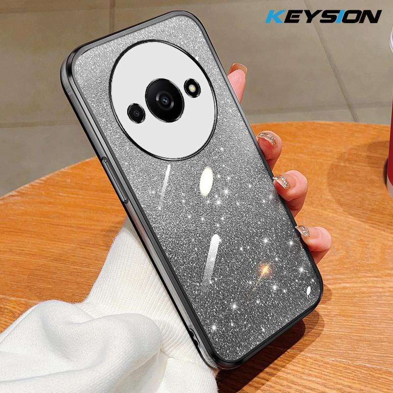 

KEYSION Luxury Plating Glitter Phone Case for Redmi A3 A3X Transparent Soft TPU Shockproof Back Cover for Xiaomi POCO C61 for Redmi A3 чёрный