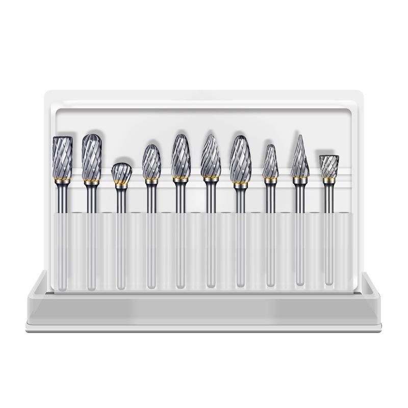 Double Cut Carbide Rotary Burr Set - 10 Pcs 1/8" Shank, 1/4" Head Length Tungsten Steel for Woodworking,Drilling, Metal Carving, Engraving, Polishing