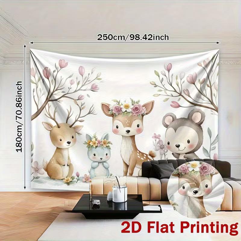 2D Whimsical Woodland Nursery Tapestry Adorable Creatures with Flower Crowns Art Print