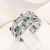 Huajie Elegant Women's Multi-layer Green Cubic Zirconia Stackable Set Ring Banquet Party Gift  Trend Tide
