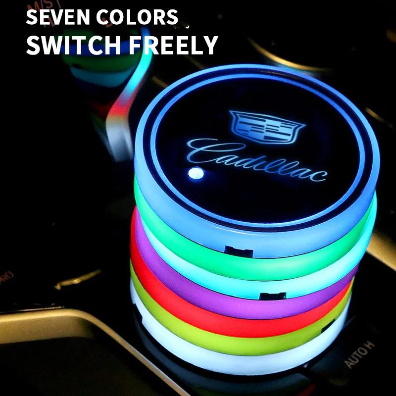 Car Luminous Water Cup Pad For Cadillac Emblem ESCALADE ATS BLS CT4 CT6 SRX STS XT4 XT5 SLR XT6 XTS Car Styling Accessories