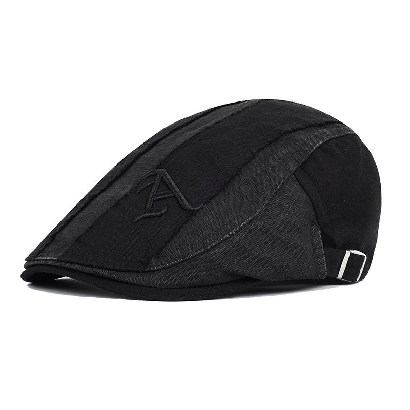 Spring Summer Letter Embroidered Beret Color-Blocking British Cap Middle-Aged Men's Sunscreen Hat Peaked Cap Newsboy Caps Gatsby Painters Hats
