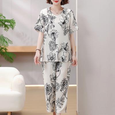 4XL-8XL Plus Size Summer Two Piece Sets Women Vintage Clothes Elegant Oversize Pants Sets Casual Blouses