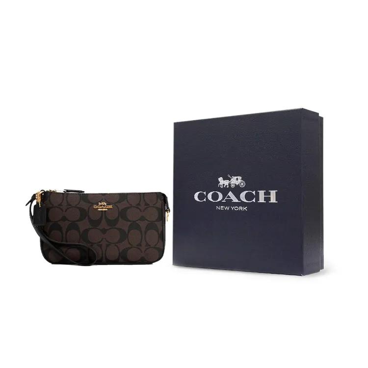 COACH Nolita Coated Canvas Smooth Leather Pochette Underarm Wrist Bag Clutch Small Women's Brown Black (Unisex) Clutches C3308 IMAA8