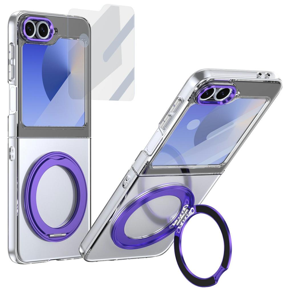For Samsung Galaxy Z Flip6 5G Case Magnetic Kickstand Clear PC Phone Cover with HD Screen Film