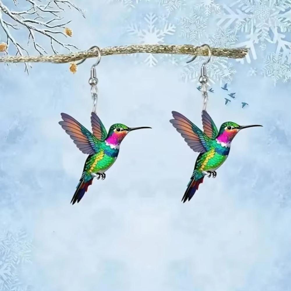 Acrylic Bird Dangle Earrings Retro Style Stud Earrings Gifts 2D Bird Shape Earrings  Women Girls
