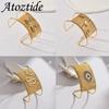 Atoztide New Wide Hollow Woven Bracelet for Women Men Stainless Steel Gold Color Blue Eye Adjustable Vintage Bangle Jewelry Gift