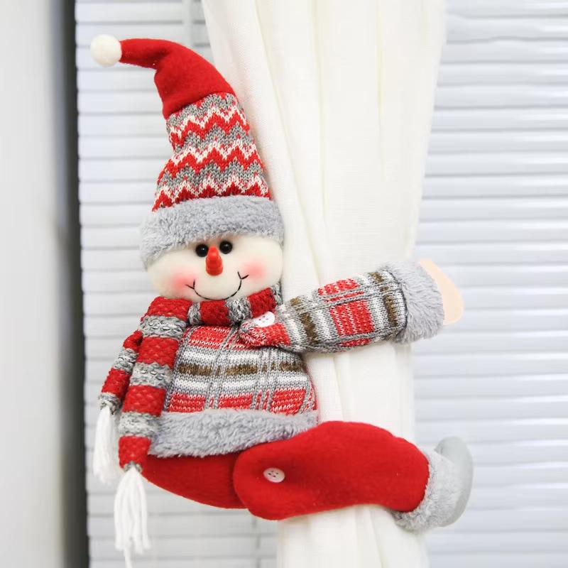Christmas Curtain Buckle Decor Santa Claus Elk Snowman Cartoon Home Ornament Gift New Year Holiday Window Decoration Accessories