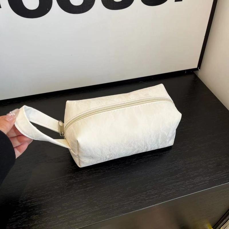 Portable Makeup Bag Handheld Large Capacity Cosmetic Bag Solid Color Multi-Purpose Toiletries Skincare Storage Bag Travel