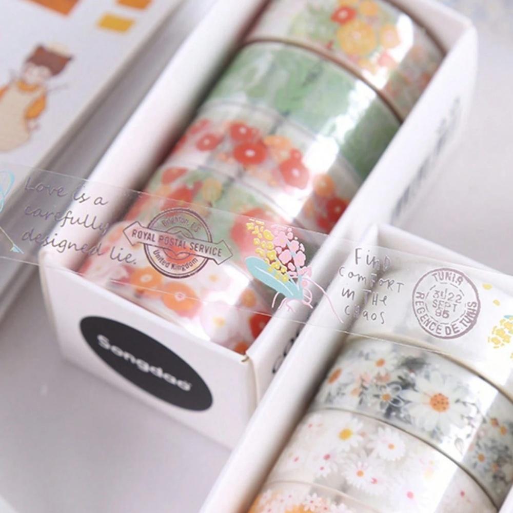 5 Rolls Of 1.8" * 3.23" Cute Transparent Midsummer Daisy Decorative Stickers DIY Materials And Paper Tapes