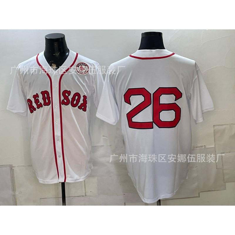 Maglietta da Baseball Unisex Ricamata Boston Red Sox Abbigliamento Sportivo Miscela di Cotone Traspirante Abbigliamento per tifosi