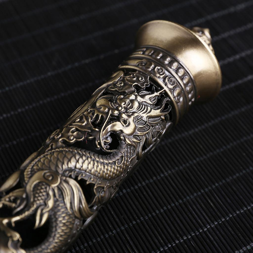 Antik Vintage Kupfer Vertikaler Räucherstäbchenhalter für Brenner Ausgehöhlt Geschnitzt Drache Phönix Metallturm Aschefänger Räuchergefäß Buddha Heim Teestube Dekor