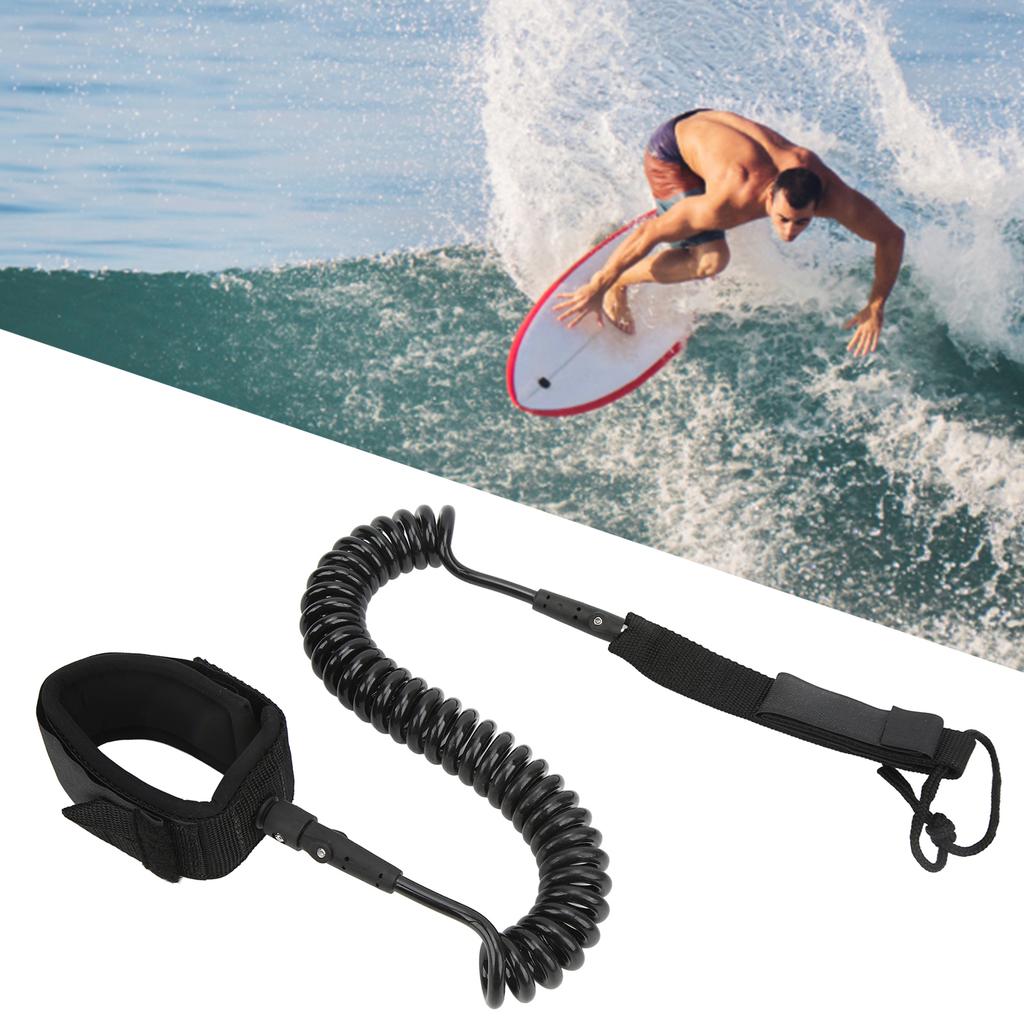 Surfboard Leash High Elasticity TPU Black Coiled Surfing Leg Rope for Paddleboards Longboards