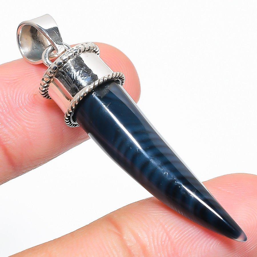

Natural Black Onyx Gemstone Handmade 925 Solid Sterling Silver Pendant 2 F3i98