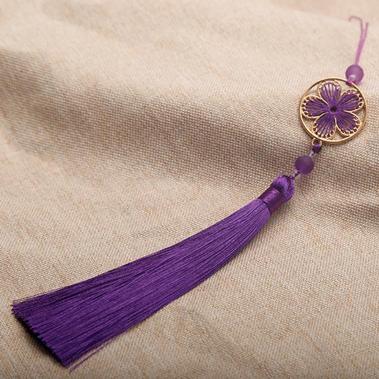 Yousheng 13cm Tassel Pendant Vintage Chinese Style Element Smooth Texture Hollowed Pattern Handmade Decorate Clothing Accessories Flower Round Tassel