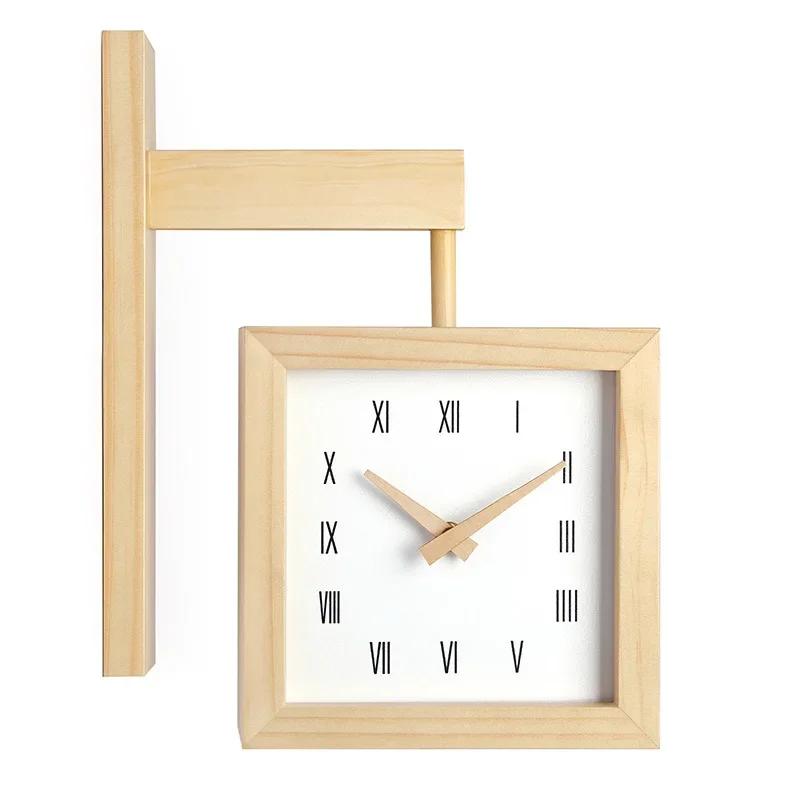 Wooden Double Sided Wall Clocks Silent Corner Wall Clocks Japanese Style Interior Room Decorative Framework Desk Decorations