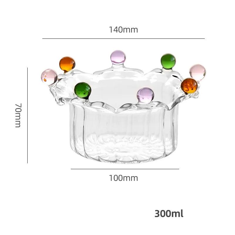 Glass Bowls Creative Crown BowlsHigh Borosilicate Glass Bowls Coloured Bead DotsFruit DessertIce Cream Cereal Yoghurt Bowls