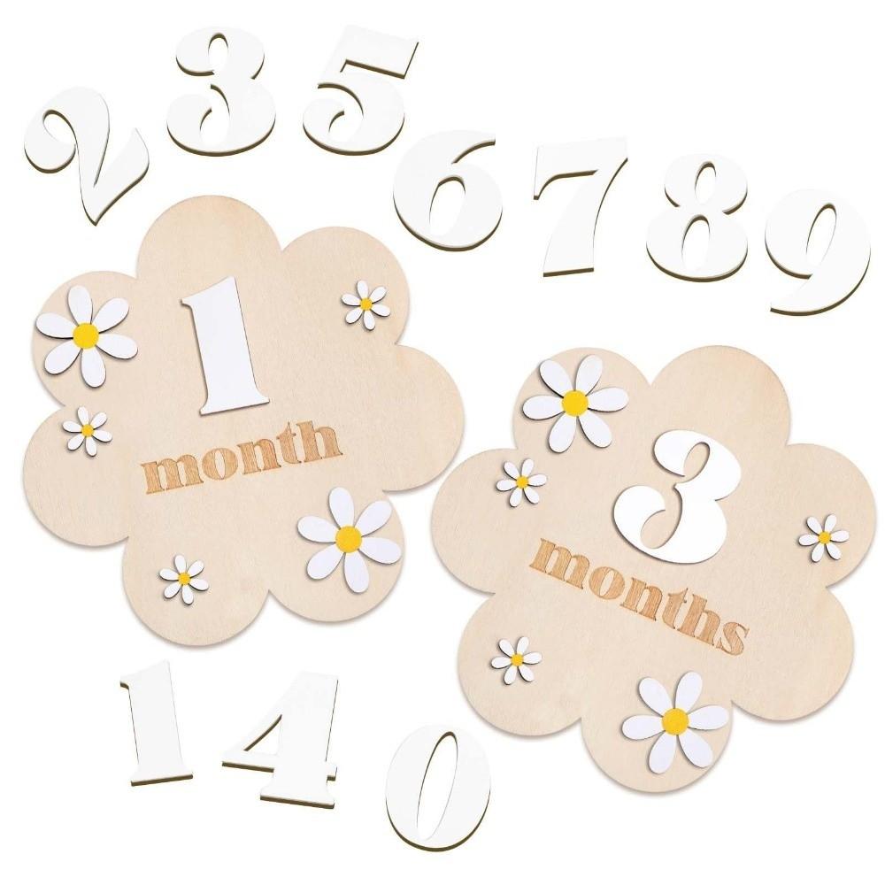 Double Sides Baby Monthly Milestone Cards Wooden Newborn Photography Props  Girls Boys