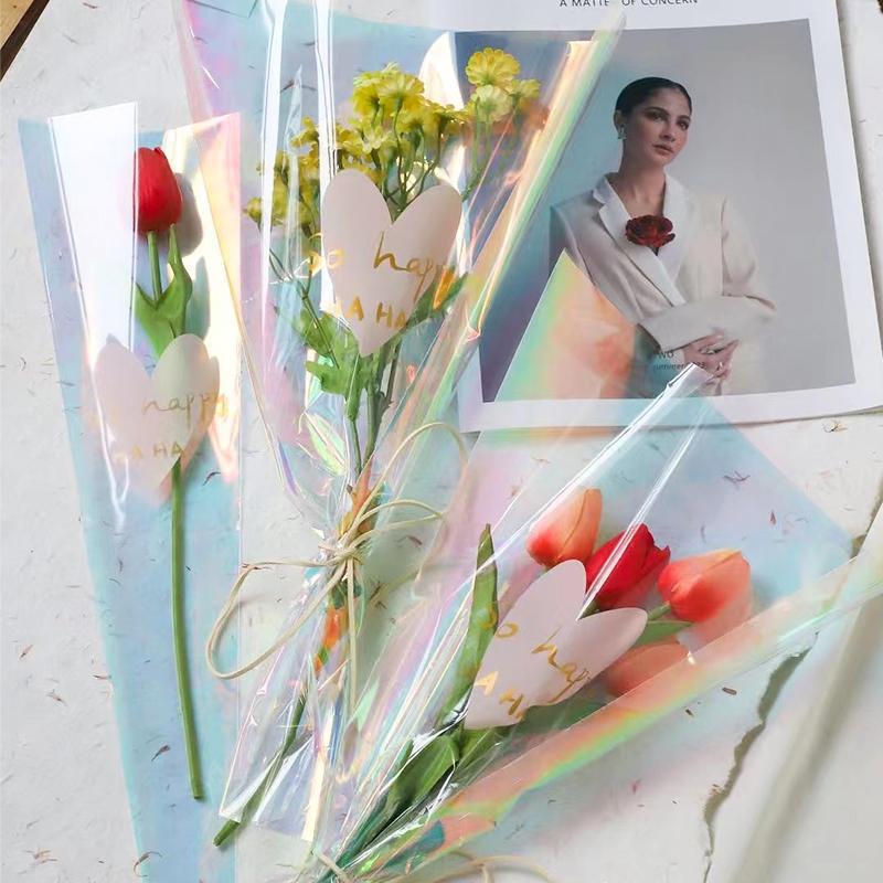 10Pcs Color Transparent Rose Packaging Bags Flower Bouquet Plastic Bag Bouquet Wrapping Paper One Straight Bag Flower Packaging