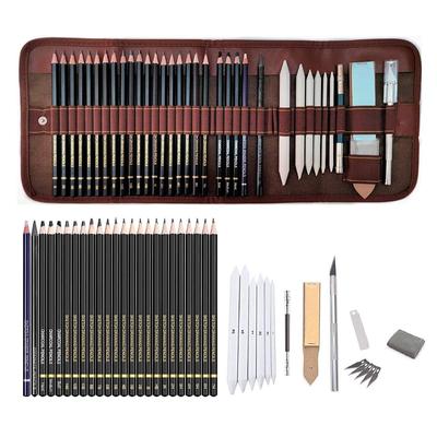 Sketching Kit Graphite Charcoal Drawing Pencil Set For Artist Kit Painting Shading Sketch Kit For Kids&Adults With Roll-Up Case(35 Pcs)
