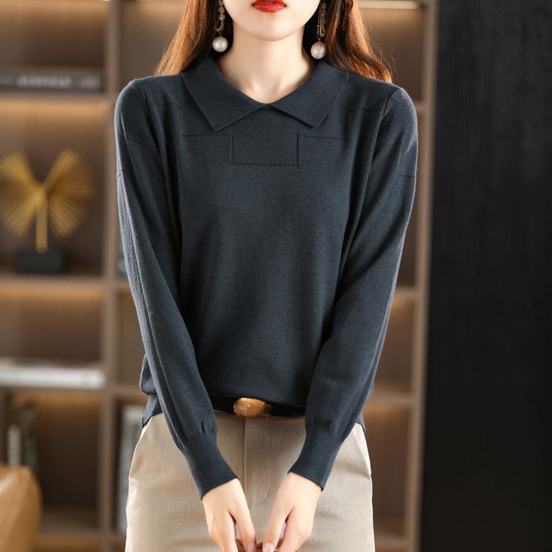 

Женский свитер с воротником-куколкой, трикотаж с длинными рукавами, свитер-пуловер с квадратным воротником, свободный тонкий свитер, короткий однотонный джемпер XXL темно-синий