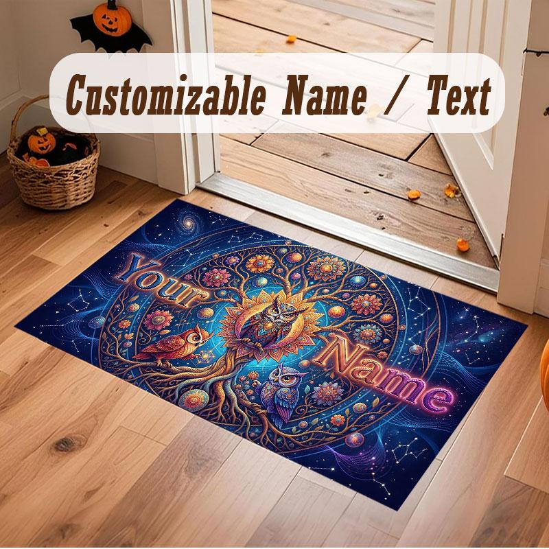 Mushroom Forest Theme Crystal Velvet Floor Rug Personalized Custom Name Text Warm Carpet Home Decoration