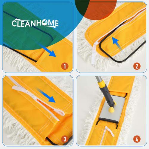 Cleanhome Commercial Mop, 90cm Wide, for Wet and Dry Mopping, Dust Removal, and a Wide Range of Flooring and Gym Mops, Includes Two Replacement Microf