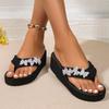 Fashion 2024 Summer Sandals New Style Shiny Butterfly Flower Thick Sole Wedge Heel Round Toe Clip Comfortable Flip Flops for Women