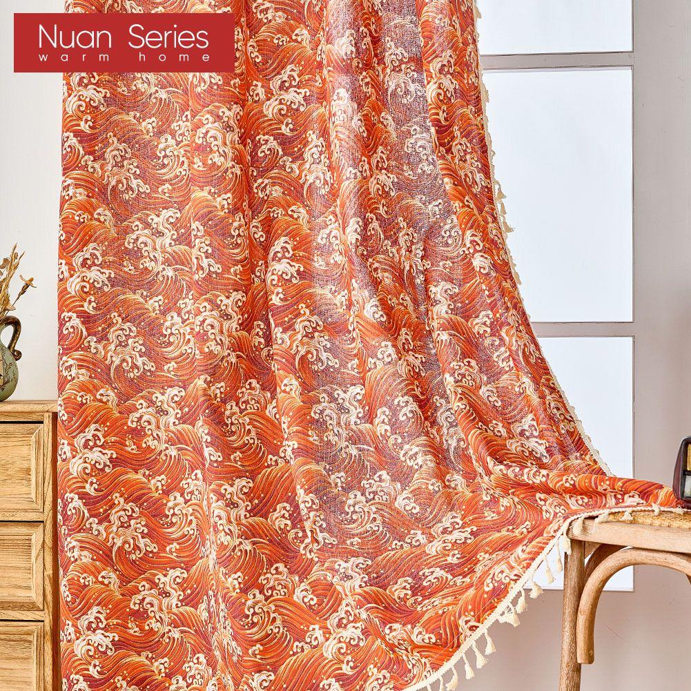 1PC Hot Selling Fashionable and Versatile Japanese Printed Tassel Cotton Linen Curtains for Small Windows Balcony Home Dceor Nuan Series