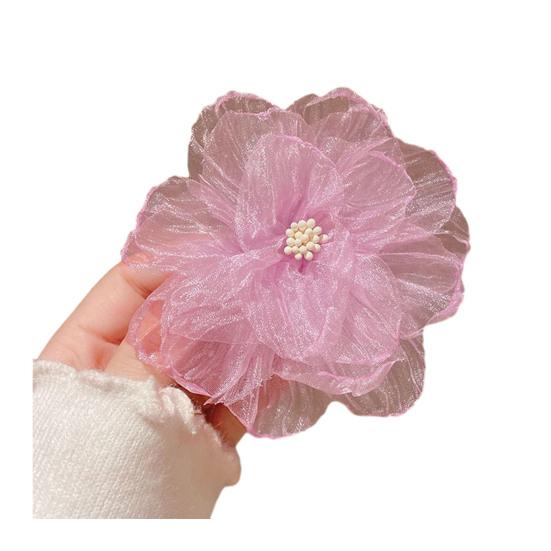 Hairpin Breathable Mesh Organza Fabric Fairy 3D Flower Hair Clip Macaron Color фиолетовый