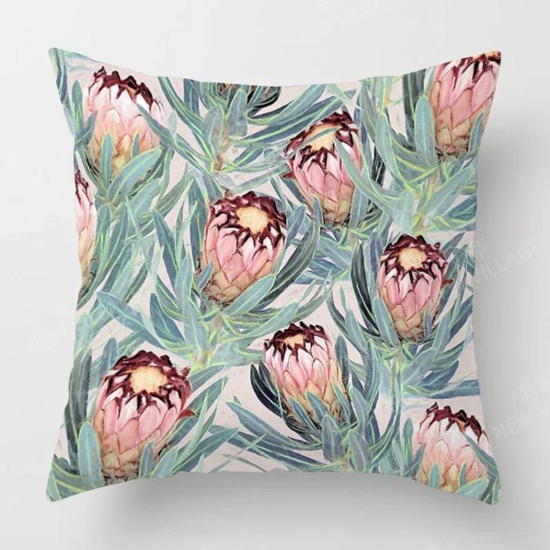 Nordic Fall Home Decor Autumn Throw Pillow Case Sofa Cushion Cover Modern  Plant Green Leaf