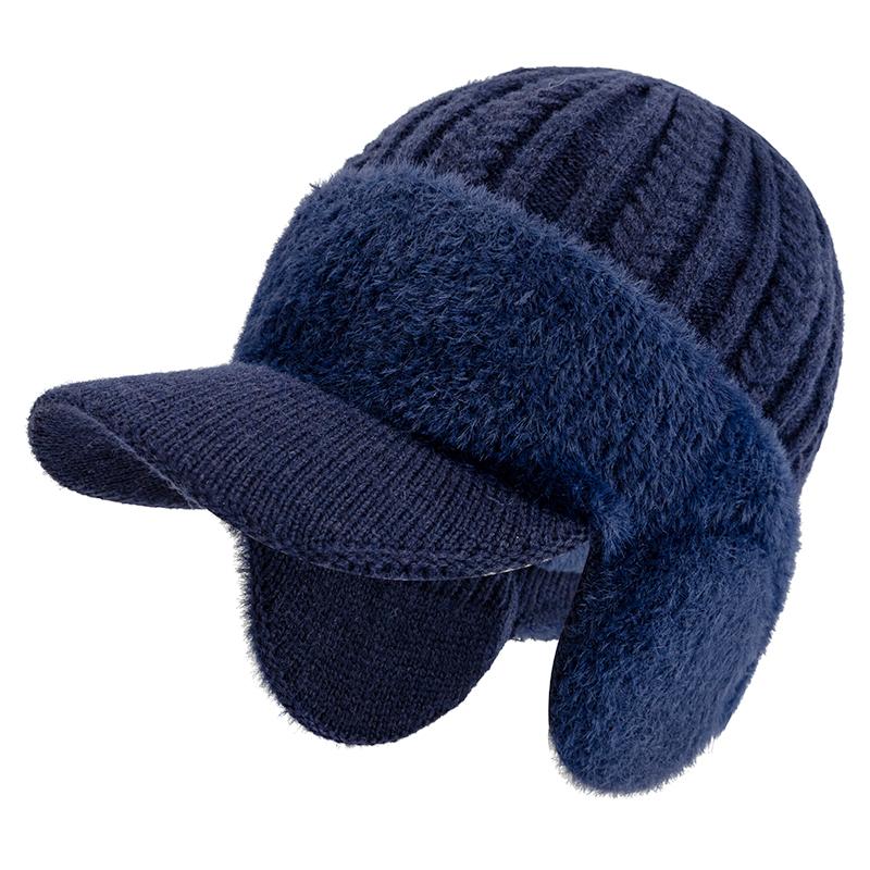 New Plush Fur Lined Winter Hat With Earflap Fashion Faux Fur Beanie Hats Men Outdoor Keep Warm Cap Hat Father Warm Gift