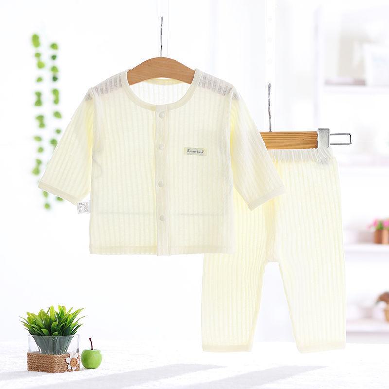 Lightweight Summer Baby Air Conditioning Outfit For Boys And Girls Long Sleeve Cotton Pajama Set