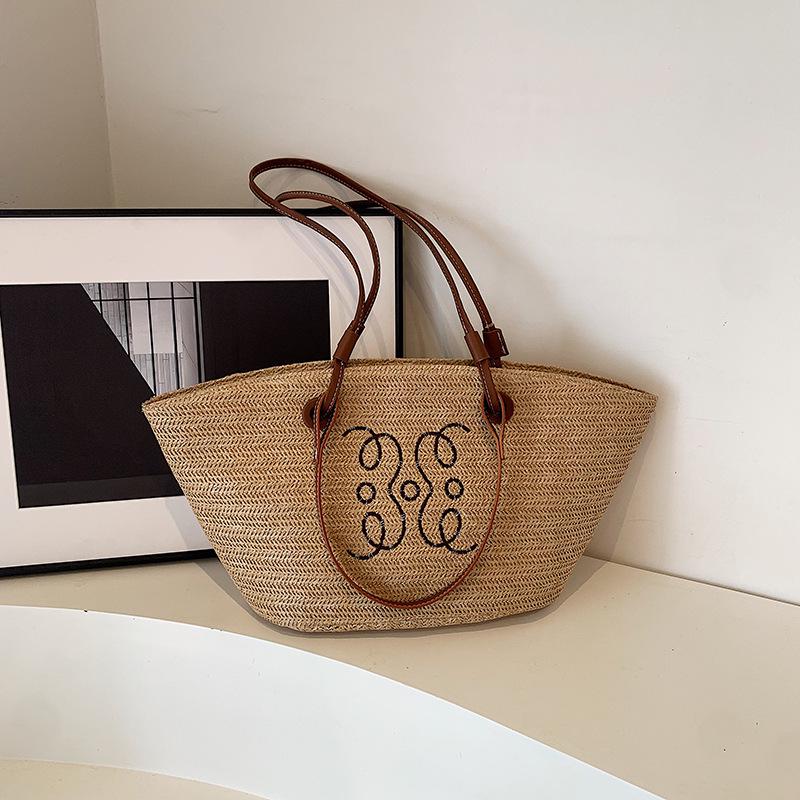 2024 Summer Women's Large Woven Straw Tote Bag for Beach and Vacation