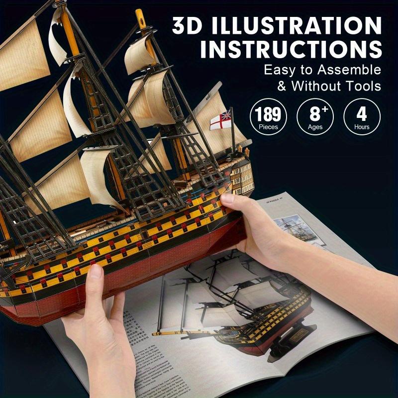189pcs Royal Victory Sailing Ship 3D Paper Jigsaw Puzzle - Creative Home Decor Model Ornament, Wooden Craft Kit for Halloween