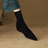 New Women's Elastic Fashion Boots Sleeve Solid Color Medium Heel Pointed Wedge Heel Large Size Women's Boots Comfortable Autumn and Winter Boots