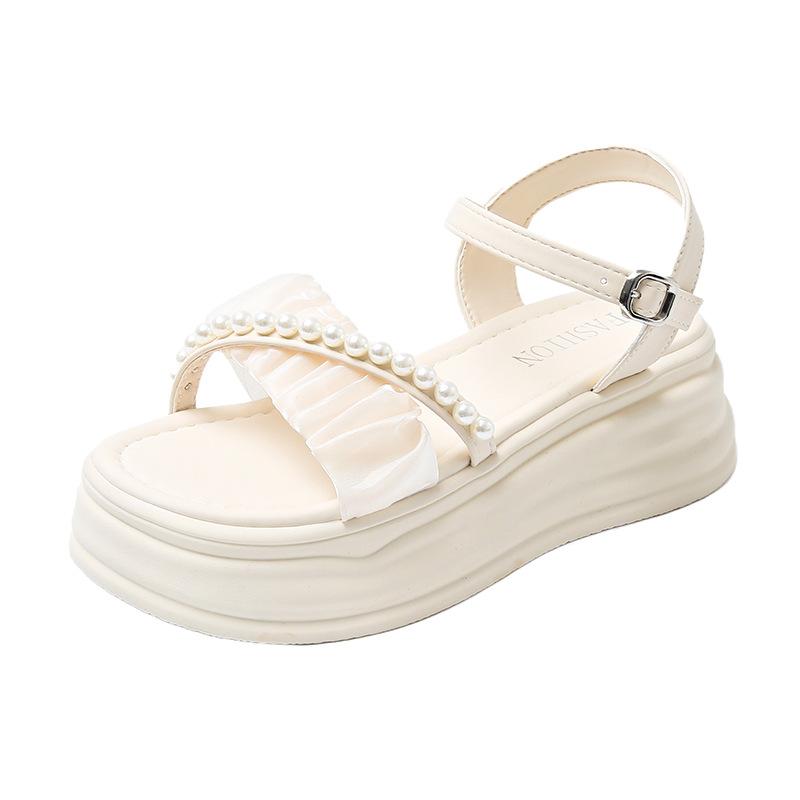 Fairy wind sandals female summer new casual platform word with pearl muffin beach shoes